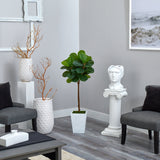 4’ Fiddle Leaf Tree in White Metal Planter (Real Touch)