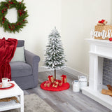 4’ Flocked Alpine Artificial Christmas Tree with 100 Lights and 260 Bendable Branches