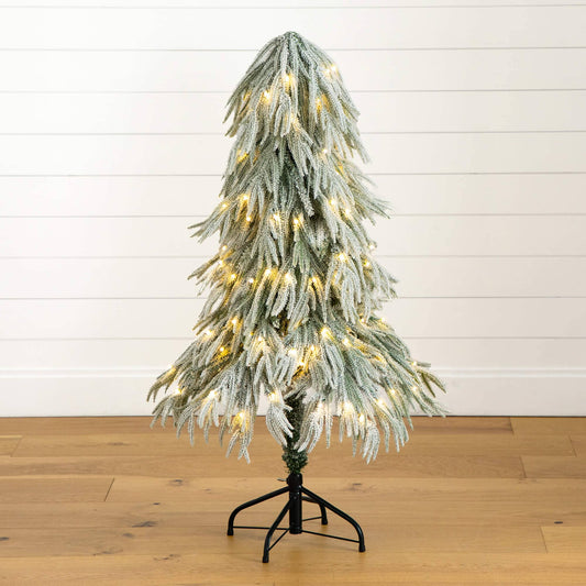 4' Artificial Pre-Lit Flocked Down Swept Christmas Tree with 110 Warm White LED Lights