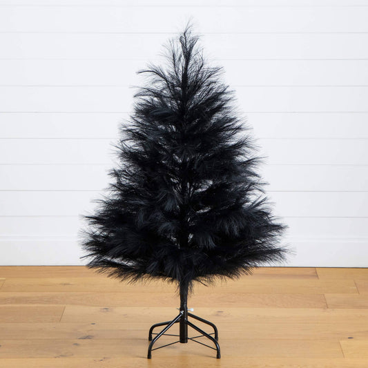 4' Artificial Halloween Black Pampas Grass Christmas Tree
