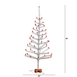4' Artificial Retro Silver Tinsel  Christmas Tree with 50 Red Mini Ornament Balls and Wooden Base