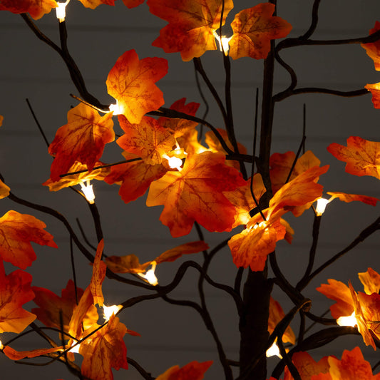 4' Pre-Lit Minimalist Autumn Maple Artificial Fall Tree with 56 Warm White LED Lights