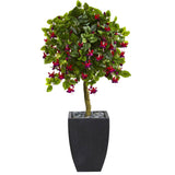 4’ Fuschia Artificial Tree in Black Wash Planter