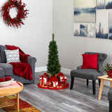 4' Green Pencil Artificial Christmas Tree with 100 Clear (Multifunction) LED Lights and 140 Bendable Branches