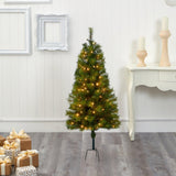4’ Green Valley Pine Artificial Christmas Tree with 100 Warm White LED Lights and 201 Bendable Branches