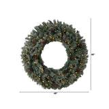 4’ Large Flocked Christmas Wreath with Pinecones, 150 Clear LED Lights and 360 Bendable Branches