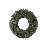 4’ Large Flocked Christmas Wreath with Pinecones, 150 Clear LED Lights and 360 Bendable Branches