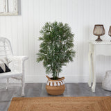 4' Parlor Palm Artificial Tree in Boho Chic Handmade Natural Cotton Woven Planter with Tassels