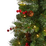 4’ Pine, Pinecone and Berries Artificial Christmas Tree with 100 Clear LED Lights in Decorative Urn