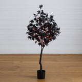 4' Pre-Lit Artificial Halloween Black Maple Tree with 180 Orange & Purple LED Lights