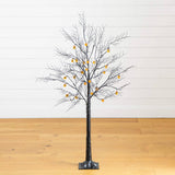 4' Pre-Lit Artificial Halloween Black Twig Tree with 24 Orange LED Pumpkin Shaped Lights
