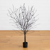 4' Pre-Lit Artificial Halloween Black Twig Tree with Bats and 50 Orange LED Lights