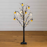 4' Pre-Lit Artificial Halloween Pumpkins and Skulls Ornament Tree with 64 Warm White LED Lights