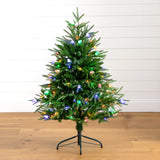 4' Pre-Lit Artificial Luxembourg Pine Christmas Tree with 120 Multicolored Traditional Bulb LED Lights