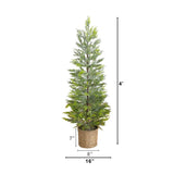 4’ Pre-Lit Artificial Snowed Cypress Christmas Tree with 120 LED Lights in Hyacinth Basket