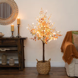 4' Pre-Lit Autumn Eucalyptus Artificial Fall Tree with Berries and 60 LED Lights