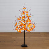 4' Pre-Lit Autumn Maple Artificial Fall Tree with Berries and 60 Warm White LED Lights