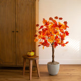 4' Pre-Lit Deluxe Autumn Maple Artificial Fall Tree with 68 Warm White LED Lights