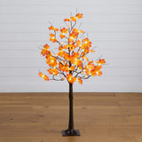 4' Pre-Lit Minimalist Autumn Maple Artificial Fall Tree with 56 LED Warm White & Orange Pumpkin Shaped Lights