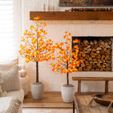 4' Pre-Lit Minimalist Autumn Maple Artificial Fall Tree with 56 LED Warm White & Orange Pumpkin Shaped Lights