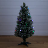 4' Snowy Pre-Lit Fiber Optic Artificial Christmas Tree with 40 Colorful LED Lights