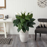 4’ Spathiphyllum Artificial Plant in White Designer Planter