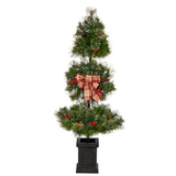 4’ Topiary Tree with Decorative Ribbon, Berries, 70 Clear LED Lights and 109 Branches in Planter