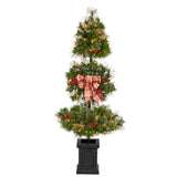 4’ Topiary Tree with Decorative Ribbon, Berries, 70 Clear LED Lights and 109 Branches in Planter