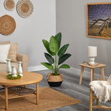 4’ Traveler's Palm Artificial Tree in Boho Chic Handmade Cotton & Jute Black Woven Planter