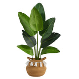 4’ Traveler's Palm Artificial Tree in Boho Chic Handmade Natural Cotton Woven Planter with Tassels