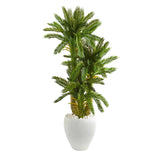 4’ Triple Cycas Artificial Plant in White Planter