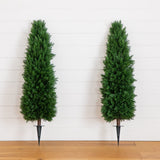 4-ft UV Resistant Artificial Cedar Plant with Integrated Ground Stake (Indoor/Outdoor) - Set of 2