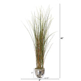 40” Grass and Bamboo Artificial Plant in Designer Silver Bowl