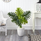 40” Philodendron Artificial Plant in White Planter (Real Touch)
