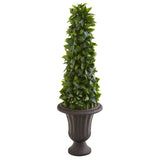 40” Sweet Bay Cone Topiary Artificial Tree in Decorative Brown Urn