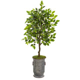 41” Ficus Artificial Tree in Vintage Metal Planter
