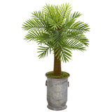42” Robellini Palm Artificial Tree in Vintage Metal Planter
