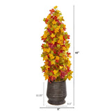 43” Autumn Maple Artificial Tree in Ribbed Metal Planter