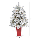 44” Flocked North Carolina Fir Artificial Christmas Tree with 150 Warm White Lights and 545 Bendable Branches in Planter