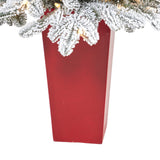 44” Flocked North Carolina Fir Artificial Christmas Tree with 150 Warm White Lights and 545 Bendable Branches in Planter