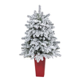 44” Flocked North Carolina Fir Artificial Christmas Tree with 150 Warm White Lights and 545 Bendable Branches in Planter