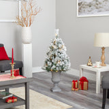 44” Flocked Oregon Pine Artificial Christmas Tree with 50 Clear Lights and 113 Bendable Branches in Decorative Urn