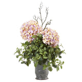 44” Hydrangea and Dusty Miller Artificial Plant in Metal Urn