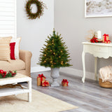 44” New England Pine Artificial Christmas Tree with 50 Clear Lights and 117 Bendable Branches in Decorative Urn