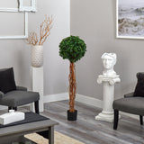 4.5’ English Ivy Single Ball Artificial Topiary Tree with Natural Trunk UV Resistant (Indoor/Outdoor)