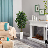 4.5’ Ficus Artificial Tree in White Planter