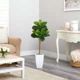 45” Fiddle Leaf Artificial Tree in White Metal Planter