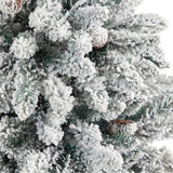 4.5’ Flocked Livingston Fir Artificial Christmas Tree with Pine Cones and 150 Clear Warm LED Lights in Tall White Planter
