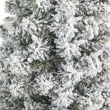 4.5’ Flocked Pencil Artificial Christmas Tree with 100 Clear Lights and 216 Bendable Branches in Sand Colored Urn