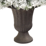 4.5' Flocked White River Mountain Pine Artificial Christmas Tree with Pinecones and 100 Clear LED Lights in Charcoal Urn